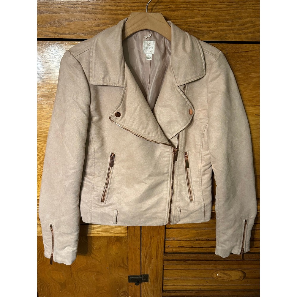 LC Lauren Conrad Runway Coquette Edgy Glam Faux Suede Moto Jacket Blush Size 8